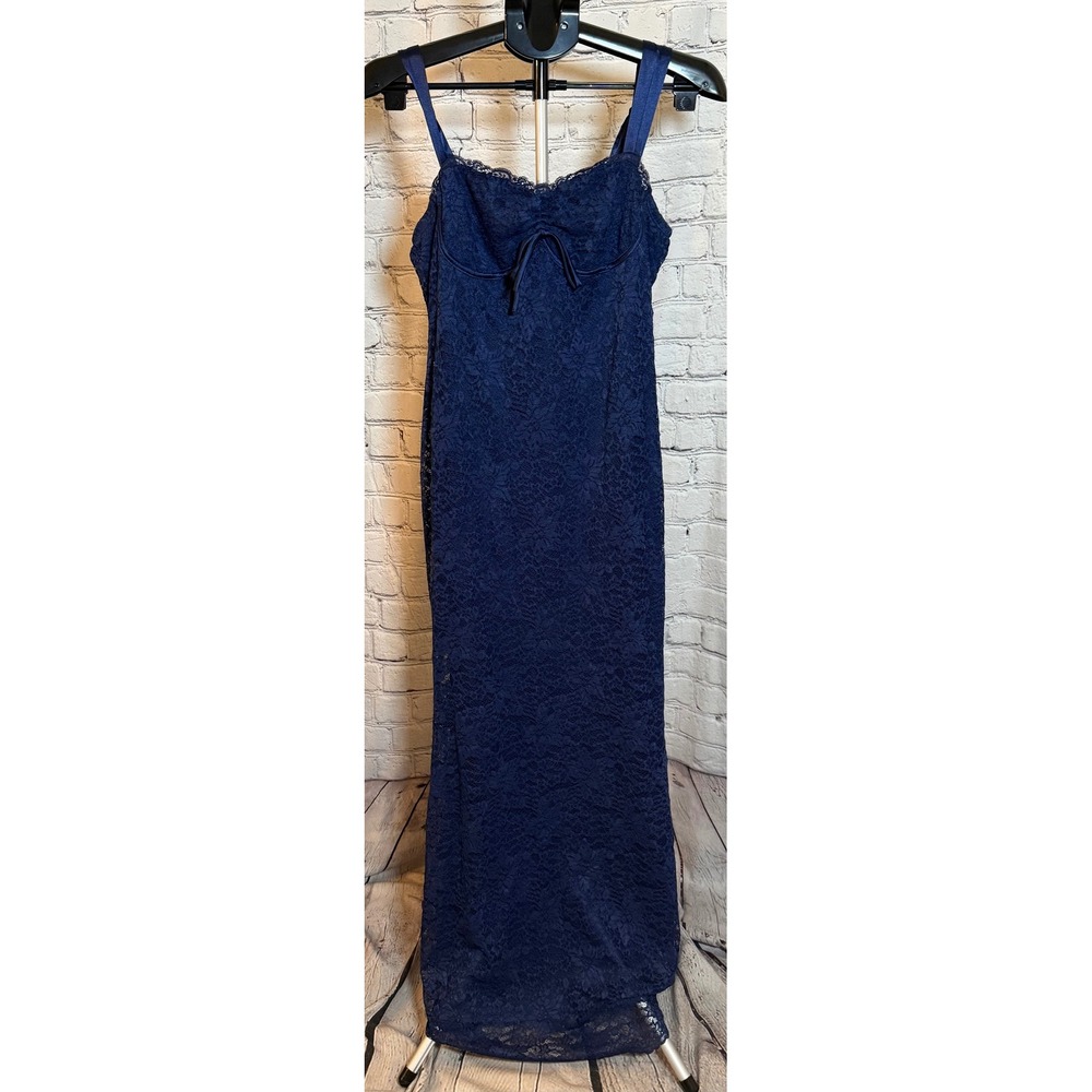 Thirty Thirty LA Navy Blue Floral Lace Bustier Maxi Dress XL